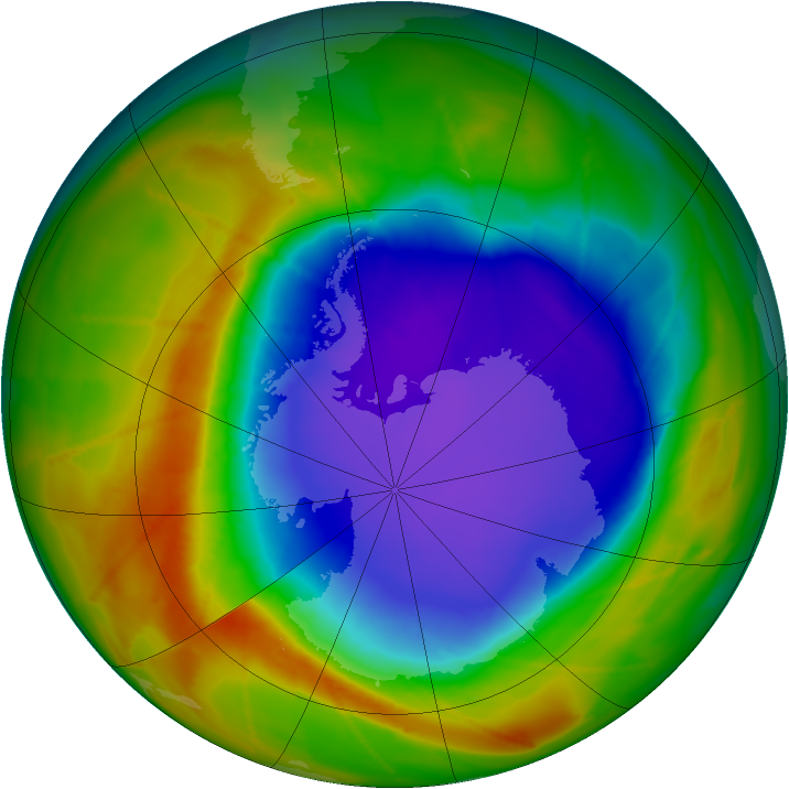 Antarctic ozone map for 09 October 2009